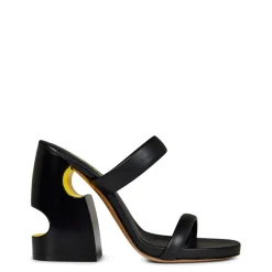 Off White High Heel Block Mules Slides in Black