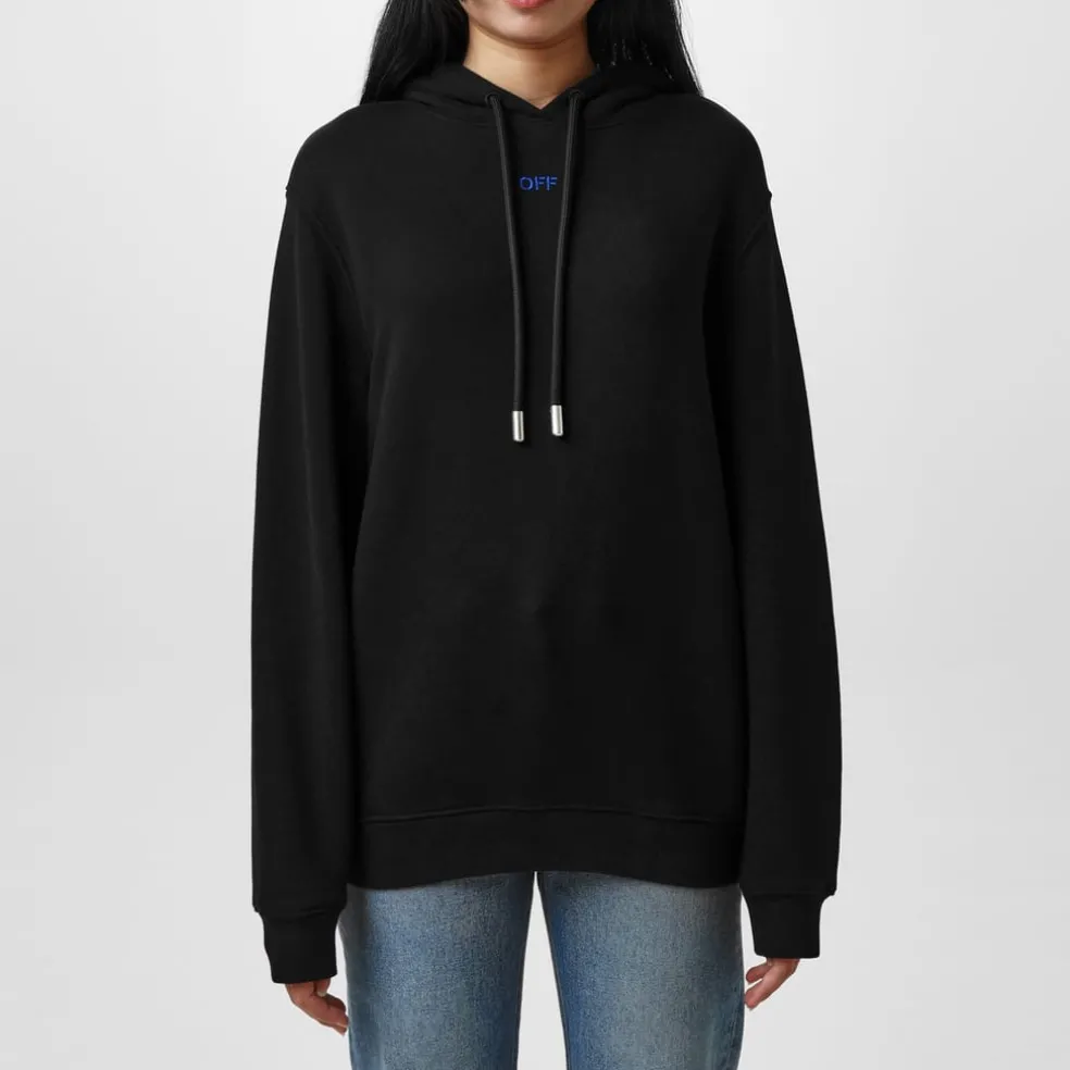 Off White Hooded Regular Fit Sweatshirt in Black