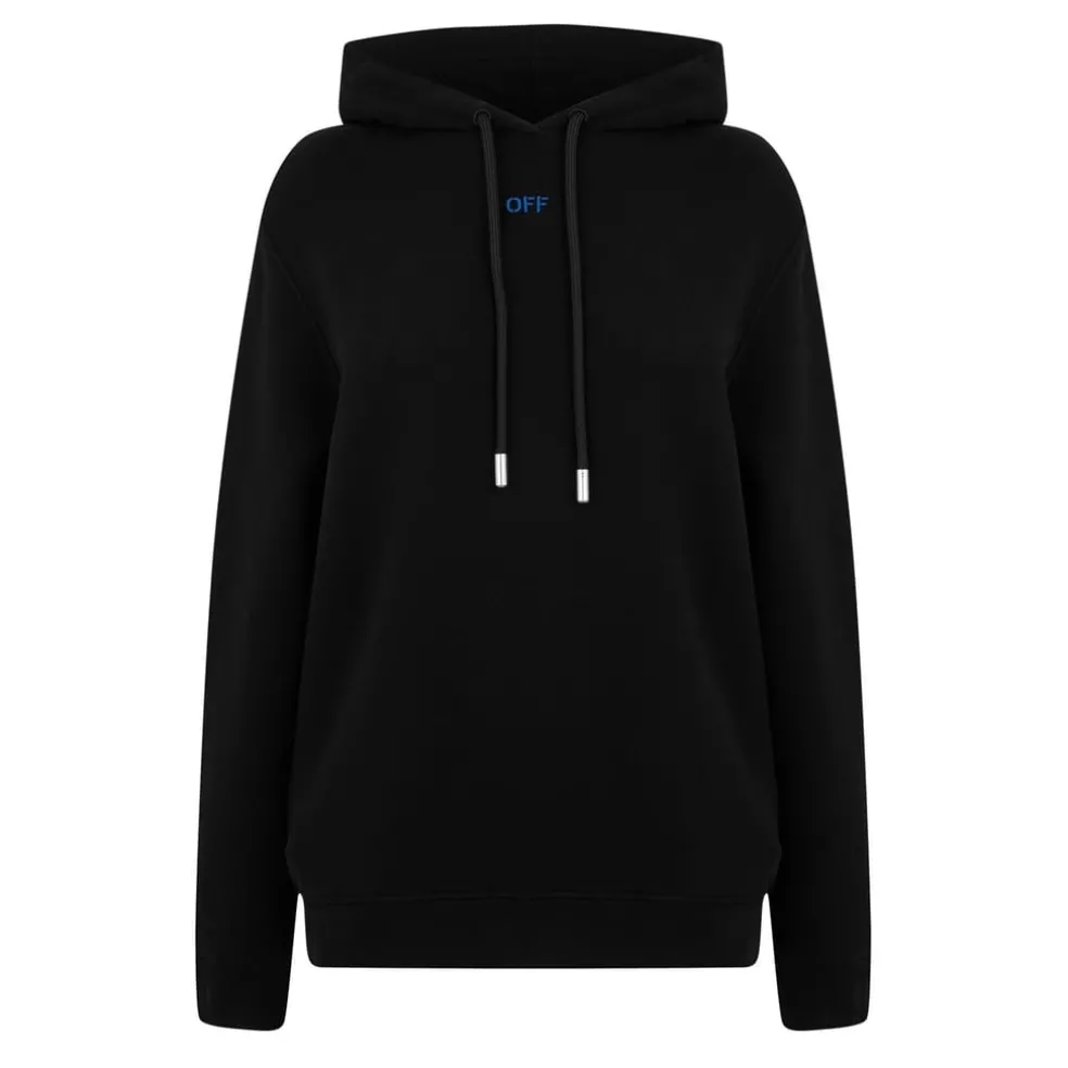 Off White Hooded Regular Fit Sweatshirt in Black