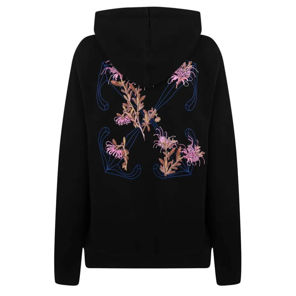 Off White Hooded Regular Fit Sweatshirt in Black