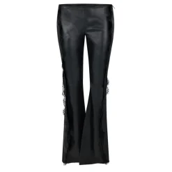 Off White Leather Lace Detail Slim Trousers in Black