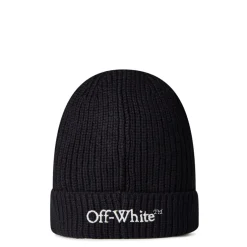 Off White Lettering Beanie with Adjustable Cuff in Black