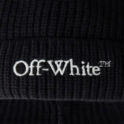 Off White Lettering Beanie with Adjustable Cuff in Black