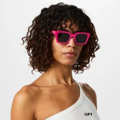 Off White Logo Print Square Frame Sunglasses in Purple