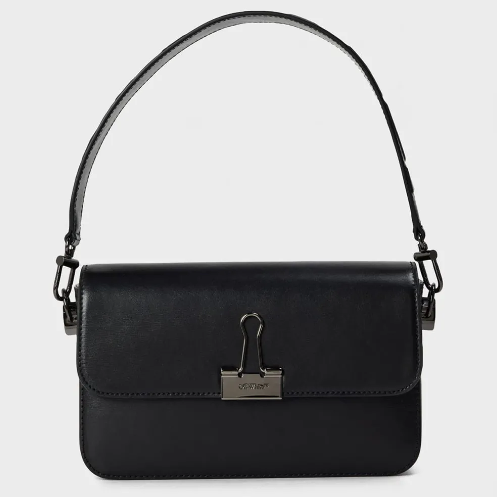 Off White Off Binder Handbag with Detachable Strap in Black