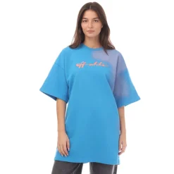 Off White Painter Logo Snap T-Shirt Dress in Blue pink