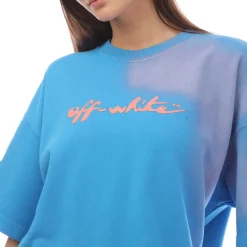 Off White Painter Logo Snap T-Shirt Dress in Blue pink