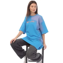 Off White Painter Logo Snap T-Shirt Dress in Blue pink