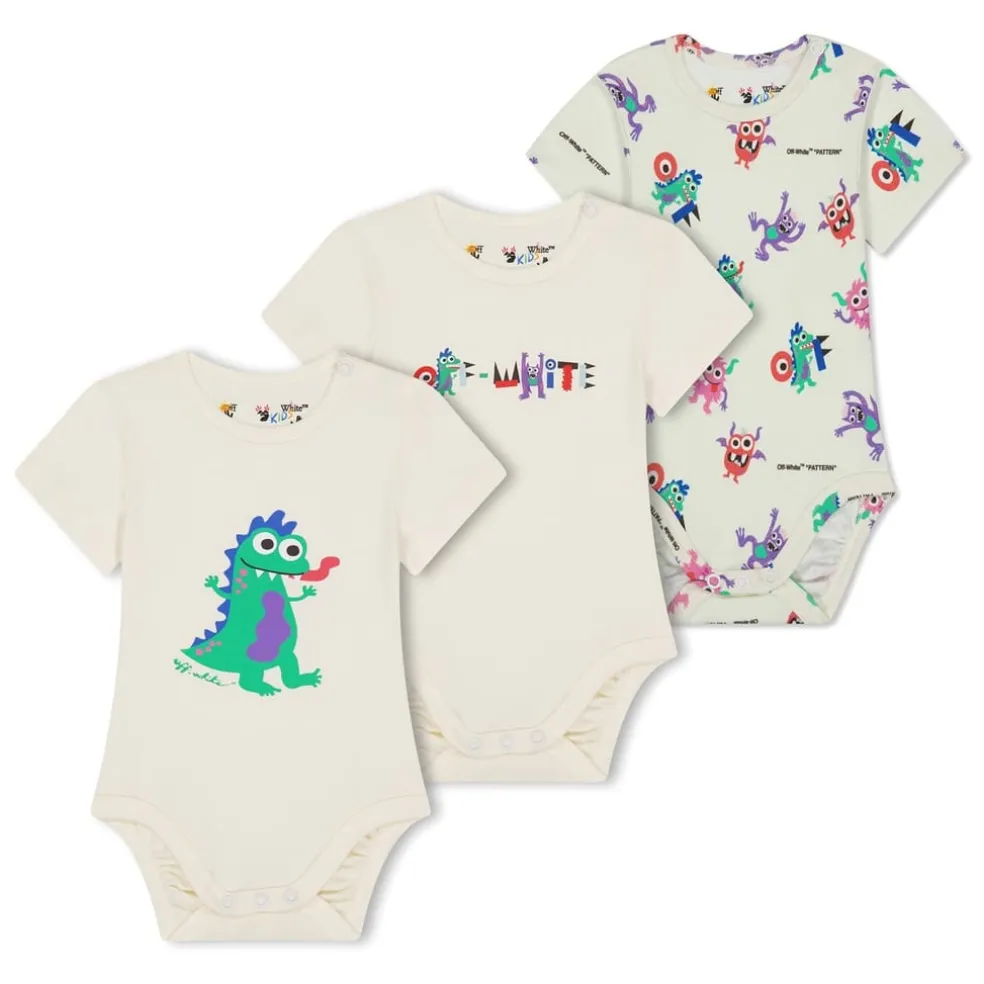 Off White Regular Fit Crew Neck Bodysuit in Multi
