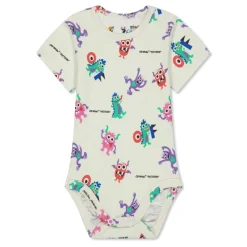 Off White Regular Fit Crew Neck Bodysuit in Multi