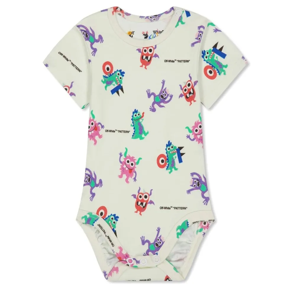 Off White Regular Fit Crew Neck Bodysuit in Multi