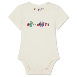 Off White Regular Fit Crew Neck Bodysuit in Multi