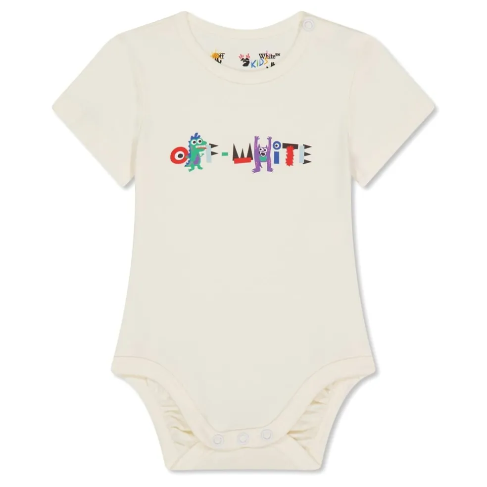 Off White Regular Fit Crew Neck Bodysuit in Multi
