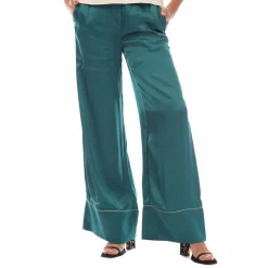 Off White Satin Pajama Pants in Teal