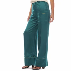Off White Satin Pajama Pants in Teal