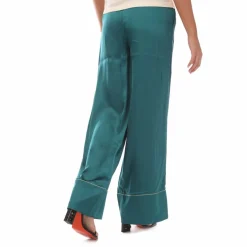 Off White Satin Pajama Pants in Teal