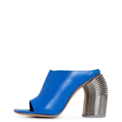 Off White Spring Mules in Blue