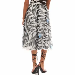 Off White Zebra Pleated Skirt in White Black