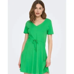 Only May V-Neck Mini T-Shirt Dress in Green