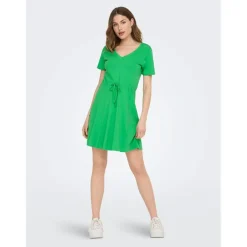Only May V-Neck Mini T-Shirt Dress in Green