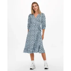 Only Olivia V-Neck Midi Wrap Dress in Blue