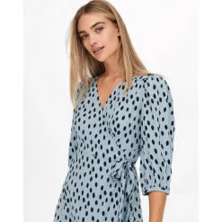 Only Olivia V-Neck Midi Wrap Dress in Blue
