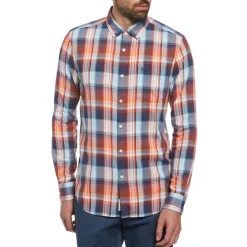 Original Penguin Plaid Regular Fit Long Sleeve Shirt in Blue