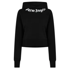 Palm Angels Cropped Hooded Regular Fit Sweatshirt in Black