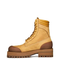 Palm Angels Desert Block Heel Round Toe Boots in Beige