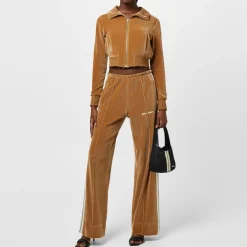 Palm Angels Velvet Track Sweatpants in Beige