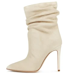 Paris Texas Slouchy Ankle Stiletto Heel Boots in Beige