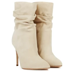 Paris Texas Slouchy Ankle Stiletto Heel Boots in Beige