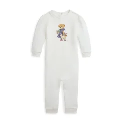 Polo Ralph Lauren Bear Crew Neck Long Sleeve Onesie in White