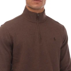 Polo Ralph Lauren Double Knit Mesh Quarter-Zip Jumper in Brown