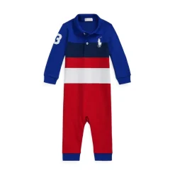 Polo Ralph Lauren Logo Print Collared Neck Long Sleeve Onesie in Red