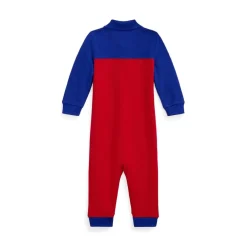 Polo Ralph Lauren Logo Print Collared Neck Long Sleeve Onesie in Red