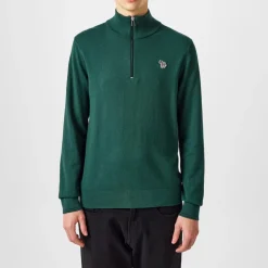 PS Paul Smith Logo Quarter Zip Sweater in Green
