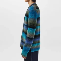 PS Paul Smith Stripe Merino Wool Blend Cardigan in Green