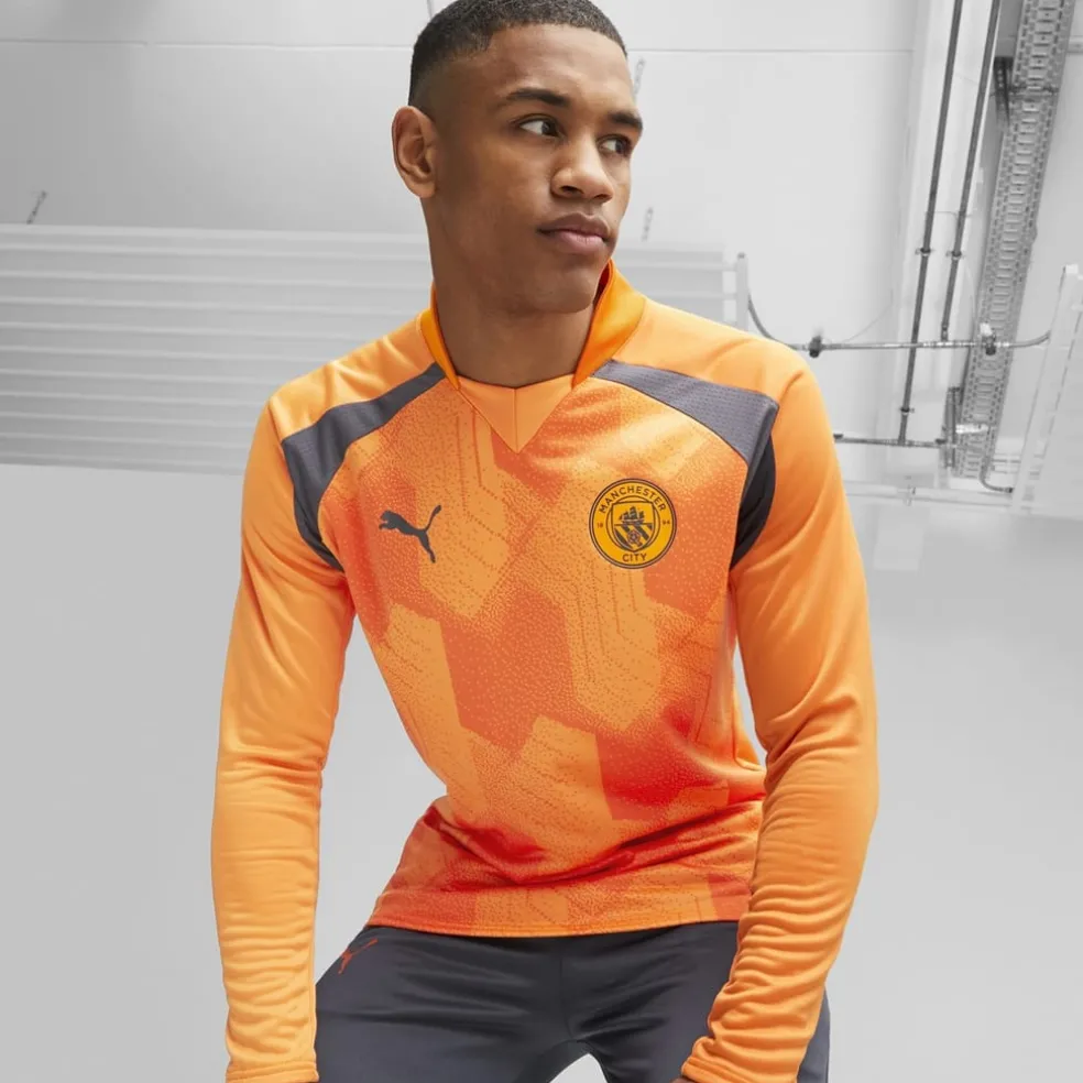 Puma Manchester City Pre Match Sweat T-Shirt 2023 2024 Adults in Orange