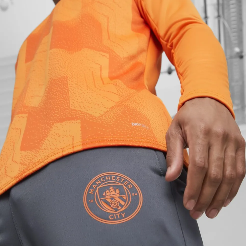 Puma Manchester City Pre Match Sweat T-Shirt 2023 2024 Adults in Orange