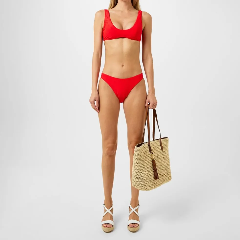 Ralph Lauren Jacquard High Leg Bikini Bottoms in Red