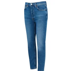 Redone 90s High Rise Ankle Crop Jeans in Blue