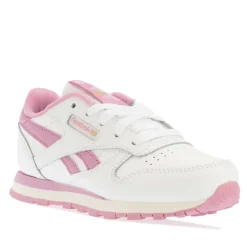 Reebok Juniors Classic Leather Shoes in White pink