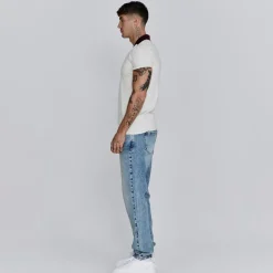 SikSilk Contrast Collared Slim Fit Polo Shirt in White