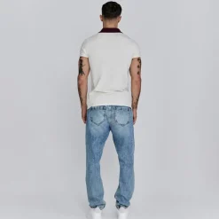 SikSilk Contrast Collared Slim Fit Polo Shirt in White