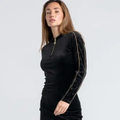 SikSilk Zip Neck Mini Bodycon Dress in Black