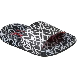 Skechers James Goldcrown Heart Print Slides Girls in Black