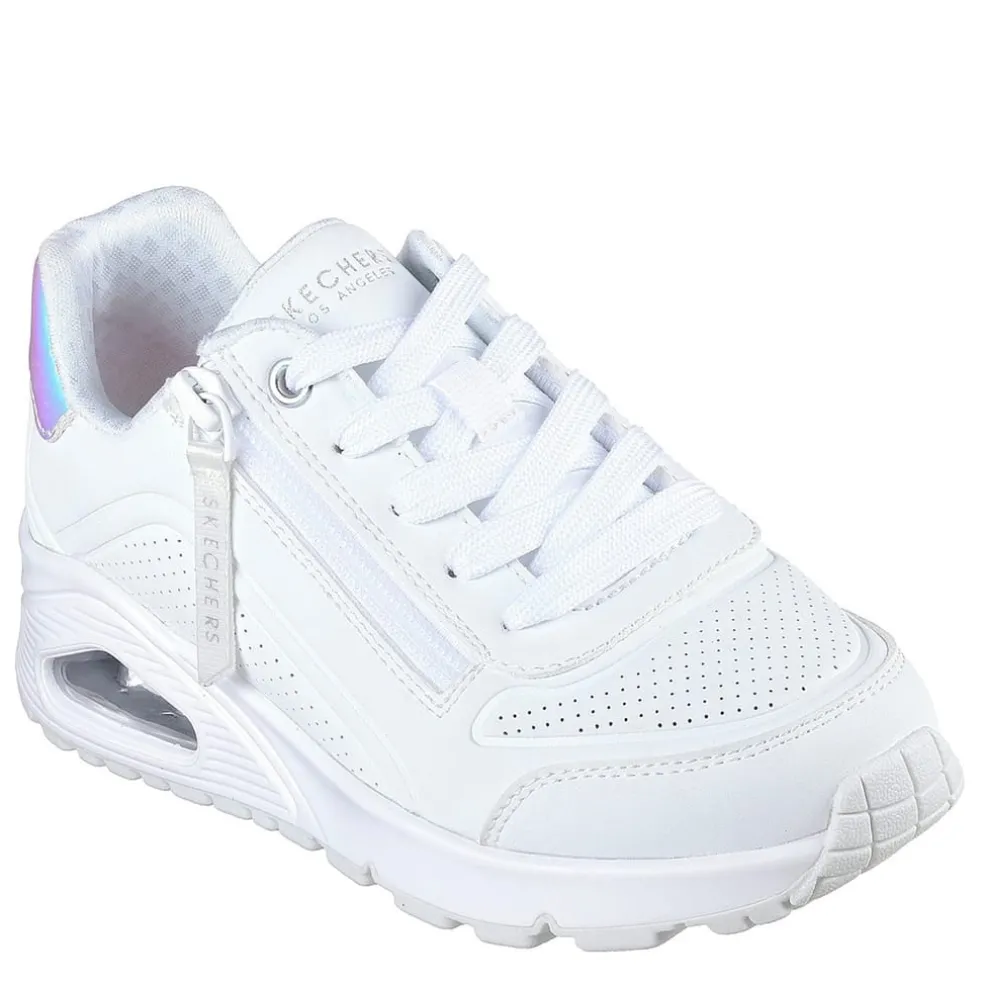 Skechers Lace Up Lateral Zip Sneaker W Holog Low Top Trainers Girls in White
