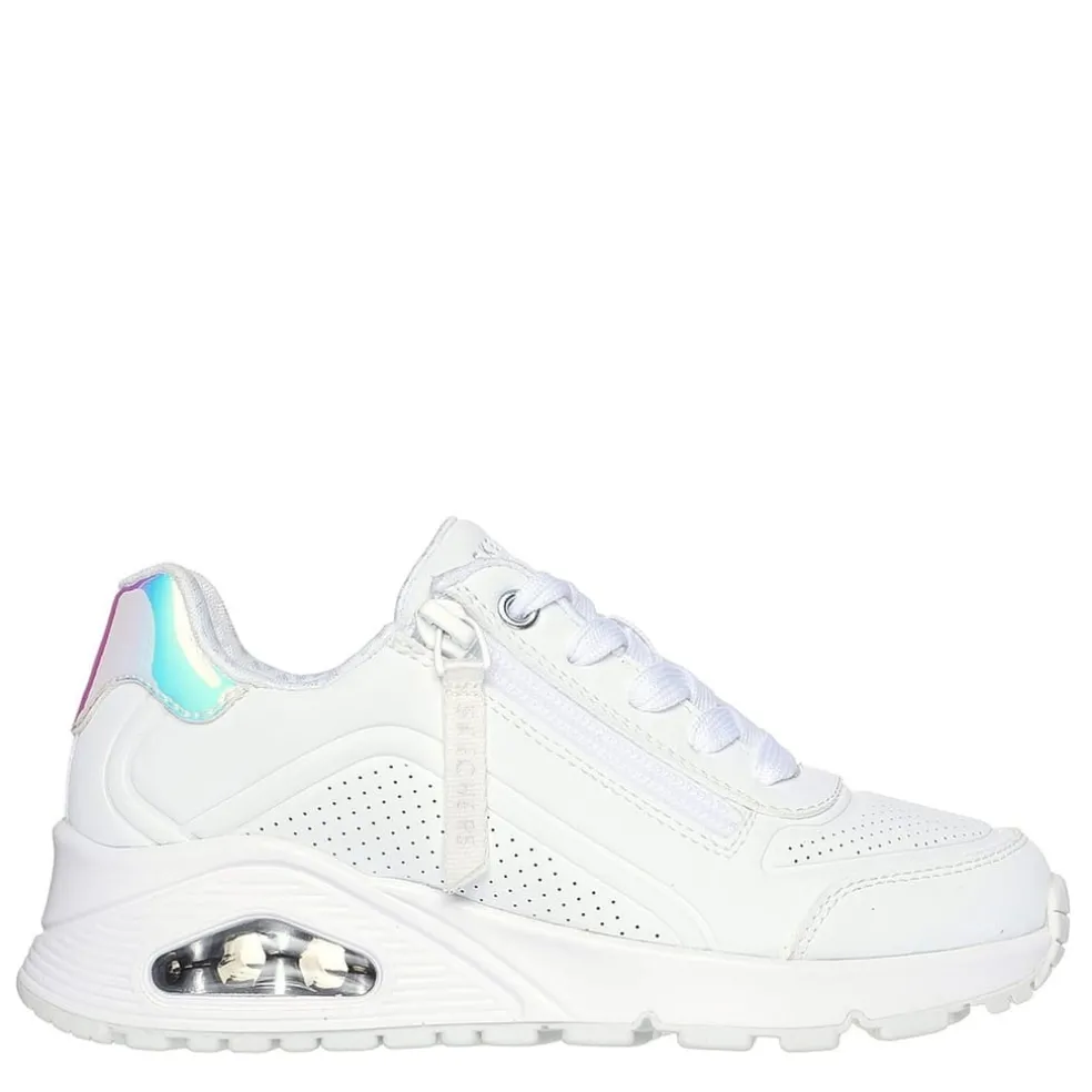 Skechers Lace Up Lateral Zip Sneaker W Holog Low Top Trainers Girls in White