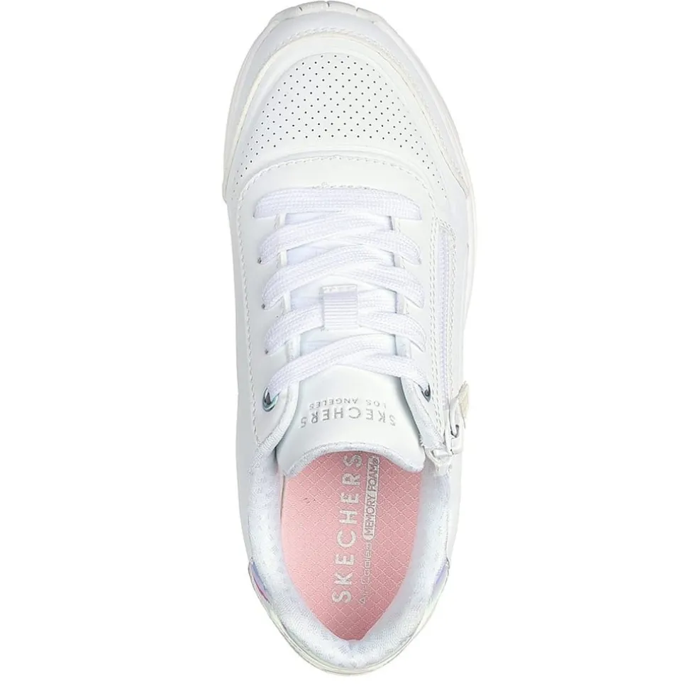 Skechers Lace Up Lateral Zip Sneaker W Holog Low Top Trainers Girls in White